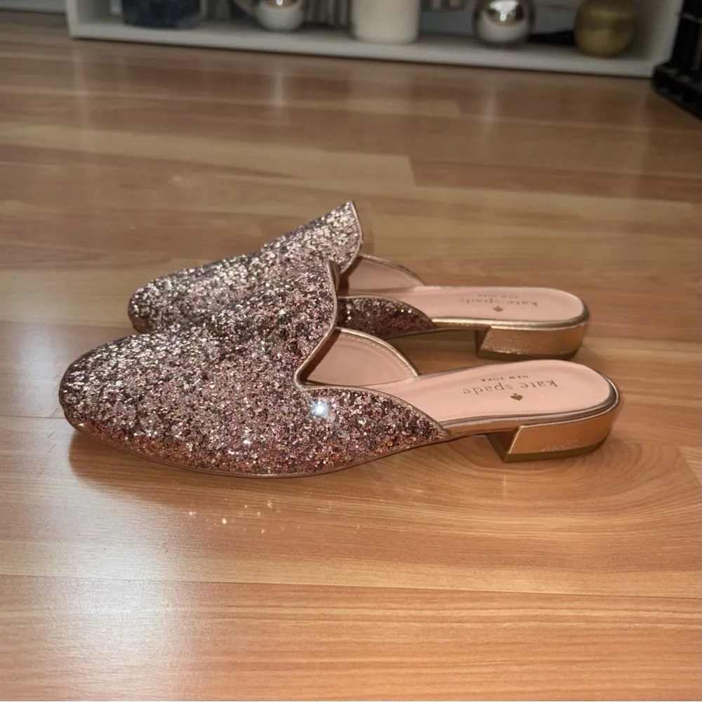 Kate Spade Gowen Shimmy Pink Glitter Glam Mule Loafers Flats Whimsy Preppy 6.5